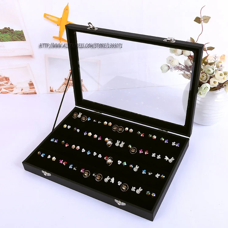 Black Leatherette Earring Storage Tray Earring Stud Display Box Jewelry