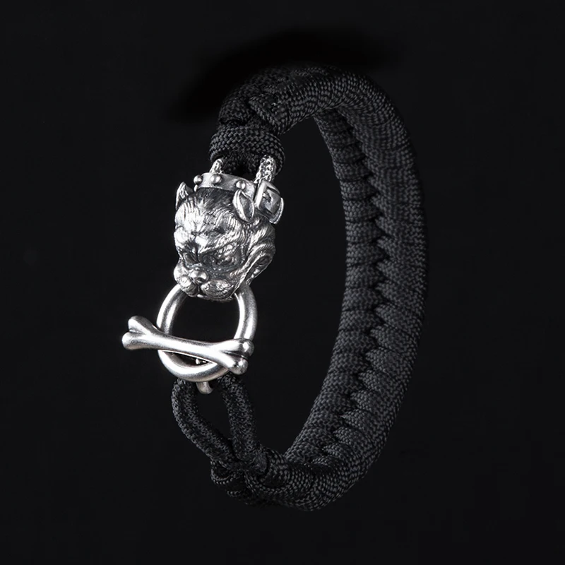 

EDC Pocket Tool Hell Dog Umbrella Rope Weaving Sterling Silver Bracelet Army Fan Wild Survival Equipment Tactics EDC Bracelet