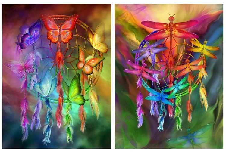 

5D DIY Diamond Embroidery Butterfly Feather Dream Catcher Full Square Cross Stitch Painting Mosaic Decor Home