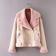 Кожаные Замшевые Куртки из овечьей шерсти, пальто для женщин, куртка из искусственной замши, пояс с отложным воротником, высокая Уличная Повседневная плотная верхняя одежда на молнии, 17NovW4