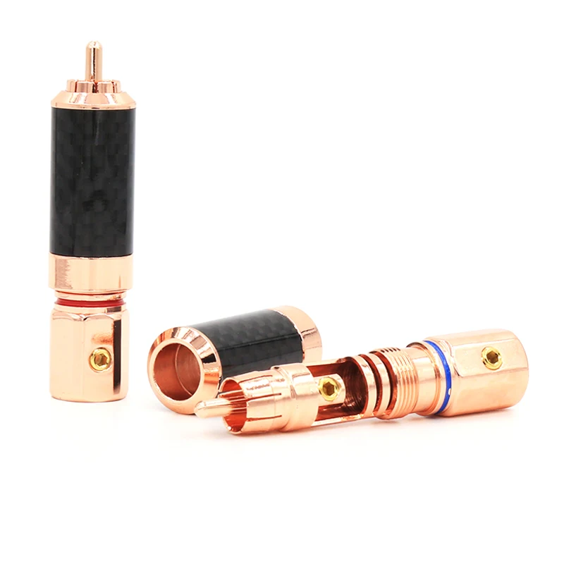 Free Shipping DIY 16pcs Carbon Fiber Rose Gold Plated RCA Jack Plug Solder Audio Cable Connector for HIFI | Электроника
