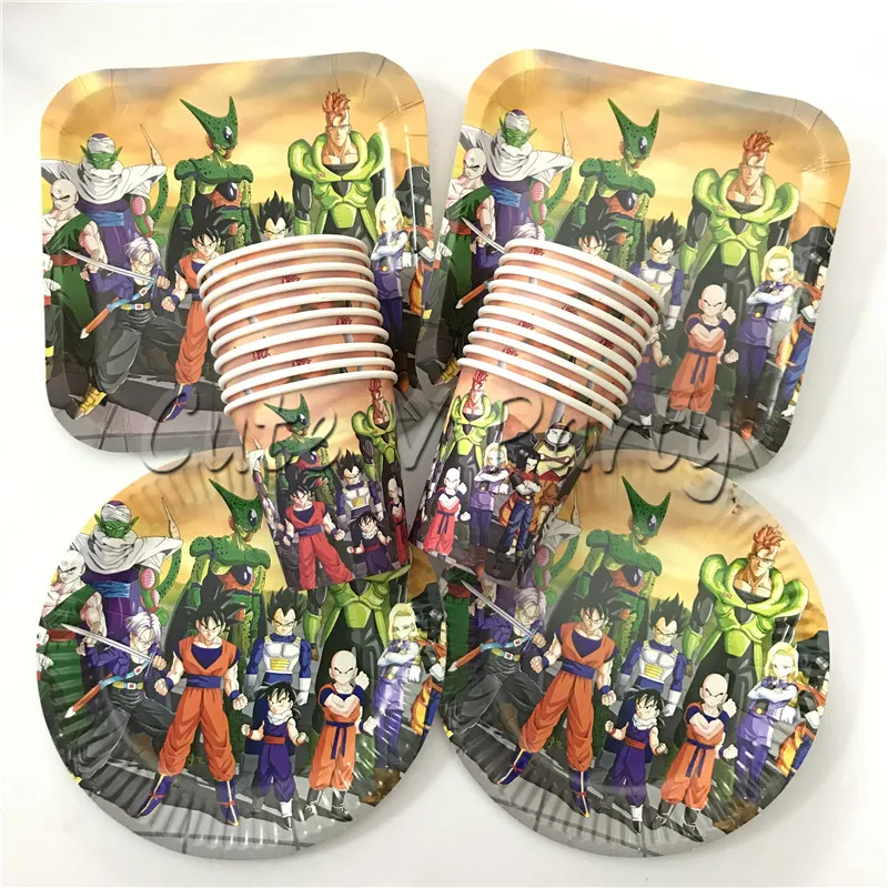 

60pcs/lot Dragon Ball Theme Disposable 7inch 9inch Plate Cup Set Paper Plate Cup Birthday Baby Shower Tableware Set Supplies