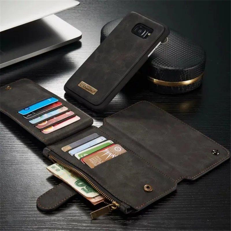 S7 край 14 со слотами для карт кожаный бумажник на молнии чехол для samsung Galaxy S7 край натуральные кожаные чехлы для телефонов