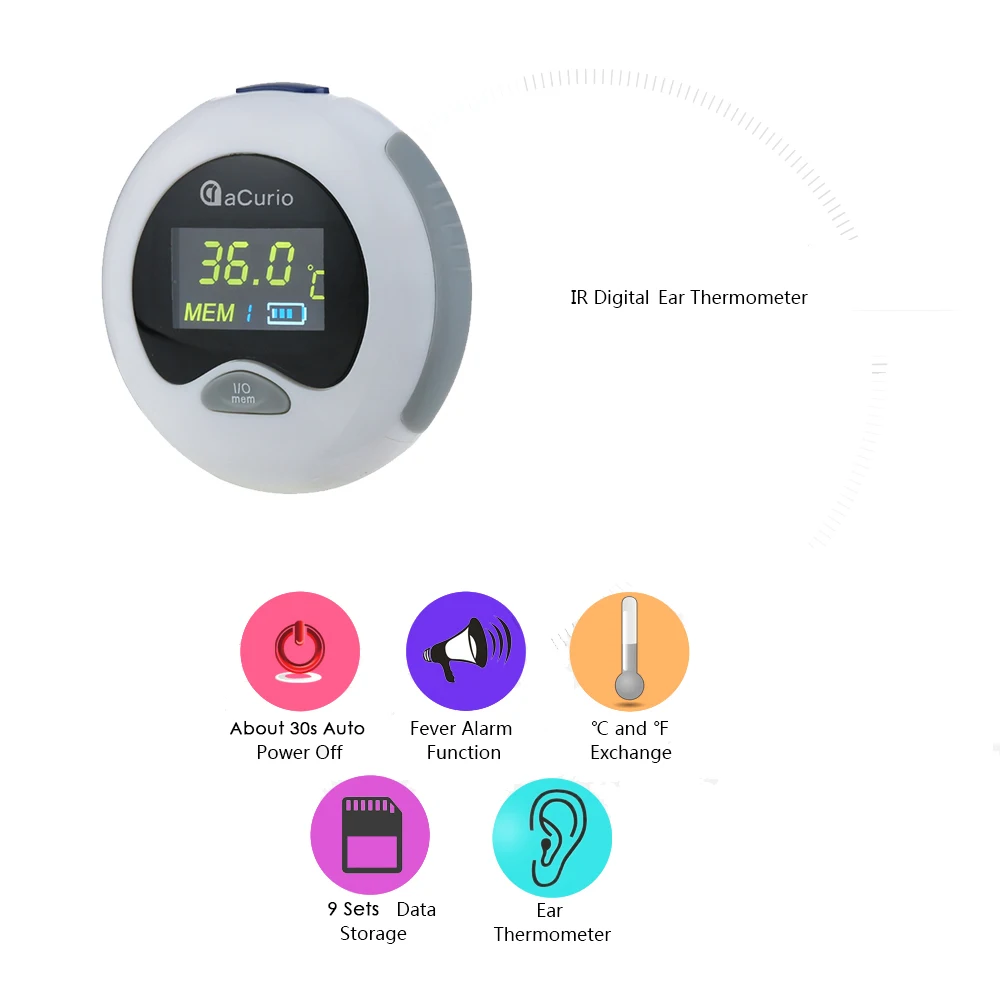 Акурио уха Цифровой термометр инфракрасный ЖК-дисплей Температура монитор Мини-ушной термометр для малышей, детей и взрослых