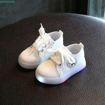 

Children Sneakers with Lights 2018 New European fashion LED baby girls boys shoes lace up baby hot sales canvas baby sneakers