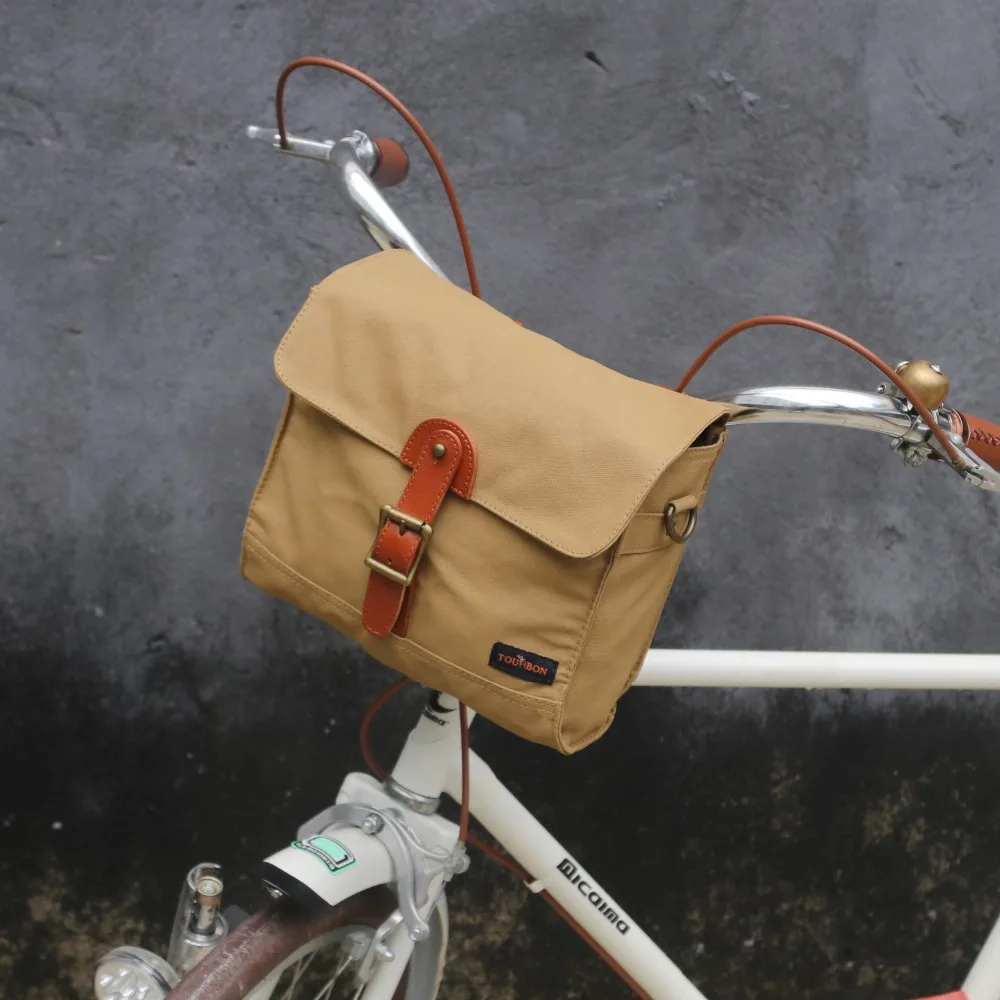 Tourbon Ретро сумка для велосипеда на руль велосипедный передний баскетбольная корзина сумка через плечо Открытый Велоспорт аксессуар водонепроницаемый холст хаки