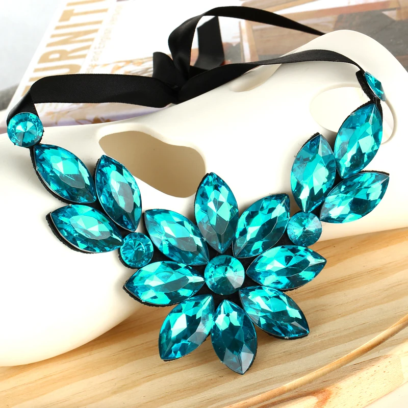 Роскошное массивное ожерелье озеро голубые стразы драгоценный камень женское ожерелье