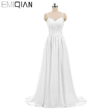 Pripravljena za pošiljanje 2018 Nova linijska dolga poročna obleka Poceni nevesta poročena obleka Bela šifon vezenje poročno obleko
