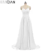 Ready for Shipping New A Line Long Wedding Dress Cheap Bride Marry Dress White Chiffon Embroidery Bridal Gown