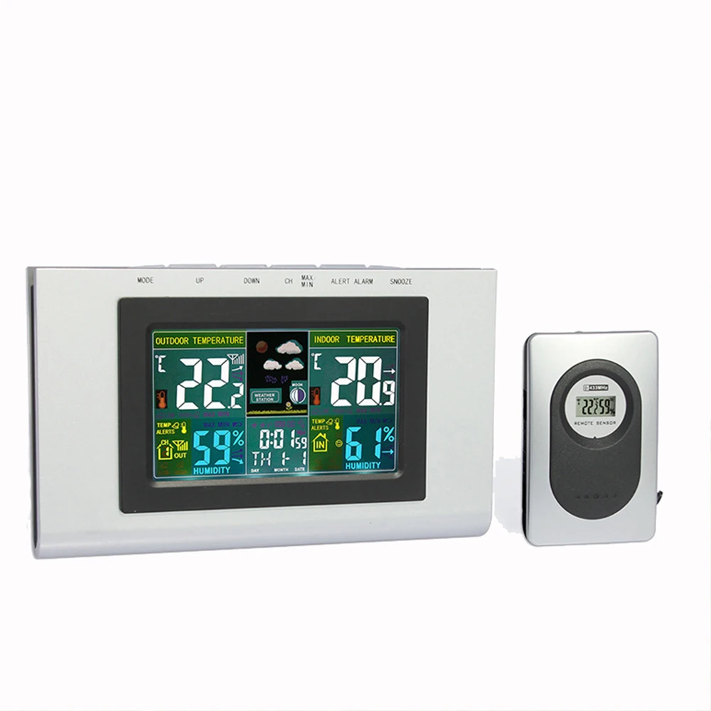 

Weather Forecast Clock Smart Home Wireless Temperature/ Humidity Meter Wireless Touch LCD Big Display Sensor Speaker Thermometer