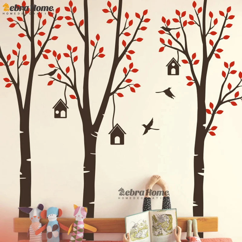 

Pastoral Style Tree Birds And Birdcage Vinyl Wall Stickers removable home decor For Living Room Baby Nursery Bedroom Home Decor
