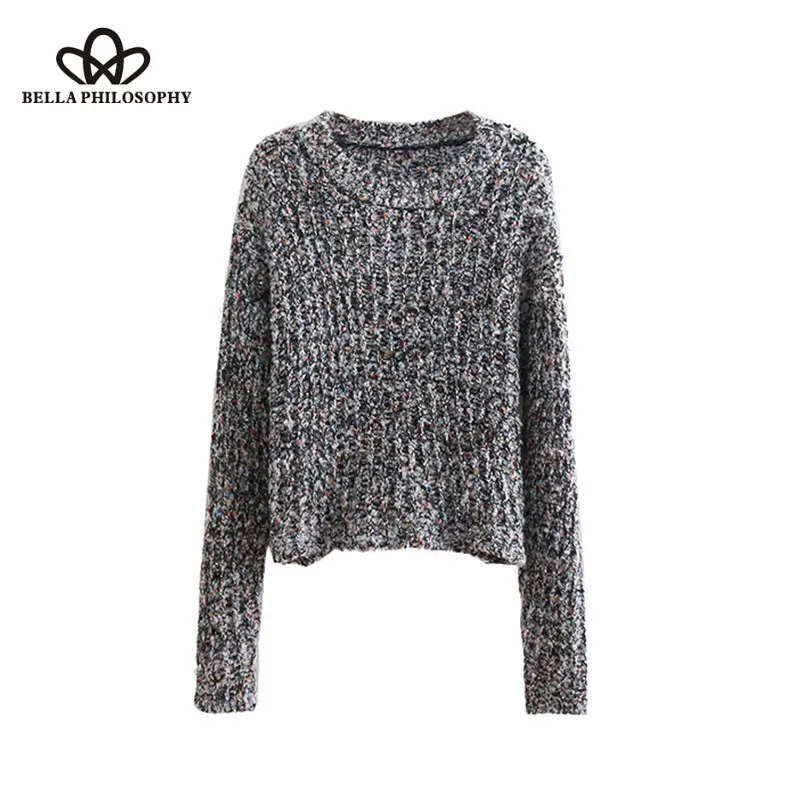 Wonder 2018 new Vintage Sequins Appliques Loose Knitted Sweater O Neck Long Sleeve Ladies Pullovers Casual Pull Femme Hiver