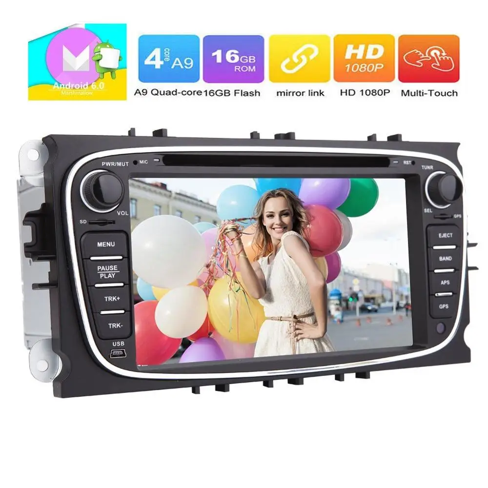 cheap 2DIN Android 6.0 Car Radio Stereo Headunit Autoradio for Ford Mondeo GPS Navigator DVD 1080P Player support WIFI DVR CAM IN OBD2