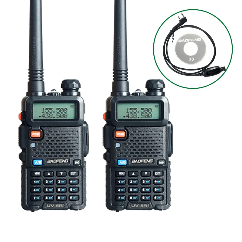 2PCS Baofeng UV 5R Walkie Talkie Radios + Programming Cable & CD 5W Two Way Pofung UV 5R 128CH