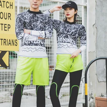 

Sport Swimsuit Couple 's Two Pieces Running Exercise Swim Swer Long Sleeve Swimsuit Female Separate S-2XL