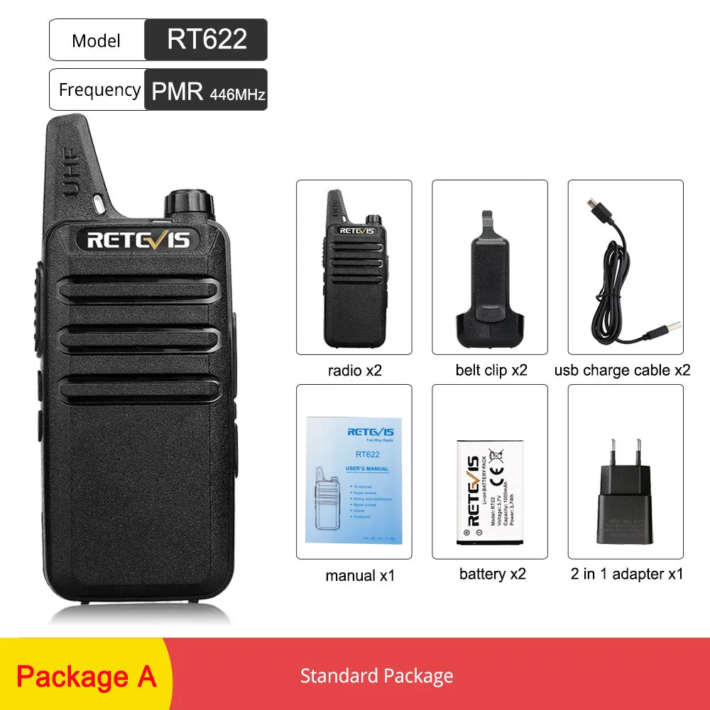 2 шт. RETEVIS RT622 RT22 профессиональная рация Mini PMR446 PMR радио FRS VOX двухстороннее радио Comunicador приемопередатчик Woki Toki - Цвет: Package A
