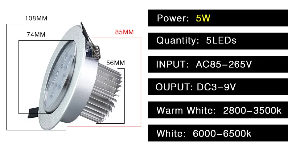 LED Downlight 3W 5W 7W 9W 12W 15W Round Recessed Lamp  Kitchen Indoor LED Spotlight (8)