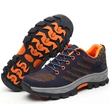 Для мужчин на открытом воздухе Обувь с дышащей сеткой Сталь носок Кепки рабочие защитные ботинки обувь Для мужчин анти-скольжения проколов защитная обувь плюс Size35-46