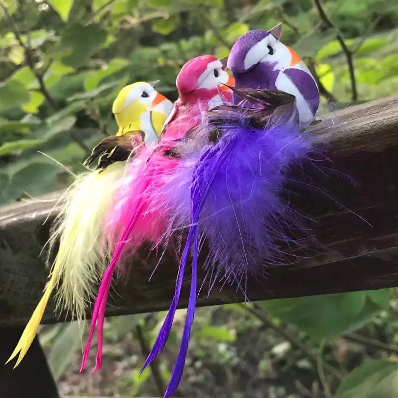 1pcs Mini Bird In Yellow Purple Fuschia Artificial Foam Feathers