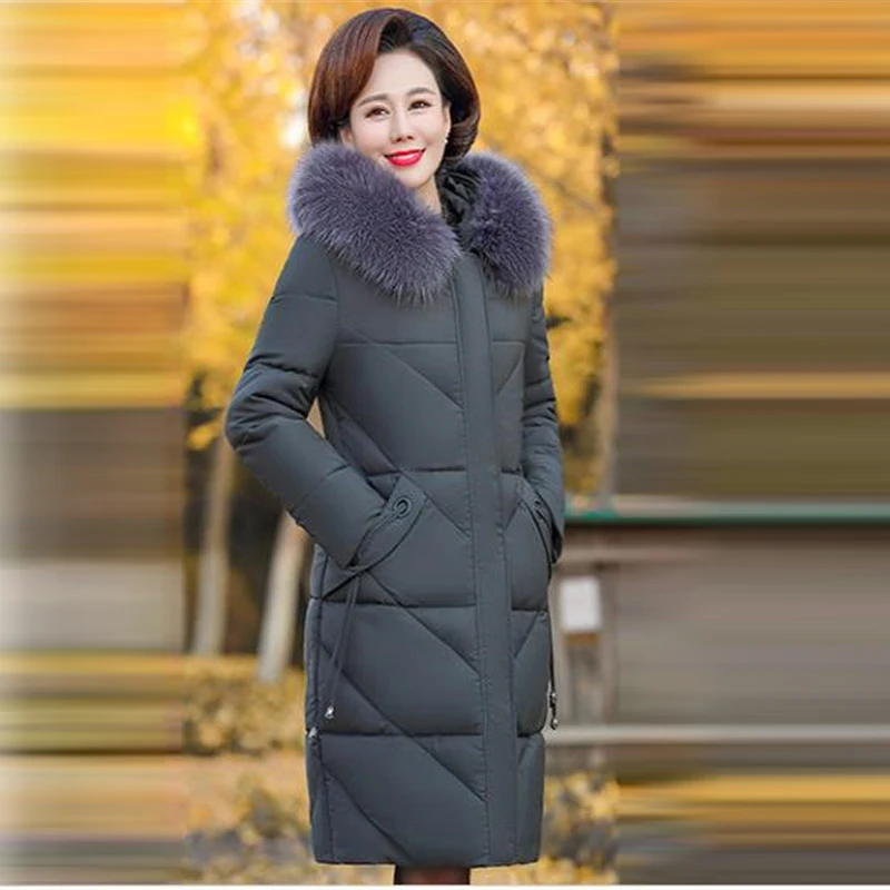Женские зимние куртки с большим меховым воротником парки из хлопка для женщин