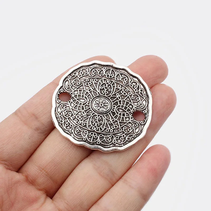

5pcs Patina Antique Silver/Bronze Oval Disc Connectors Bohemia Boho Flower Pendant For Bracelet Jewelry Findings Accessories