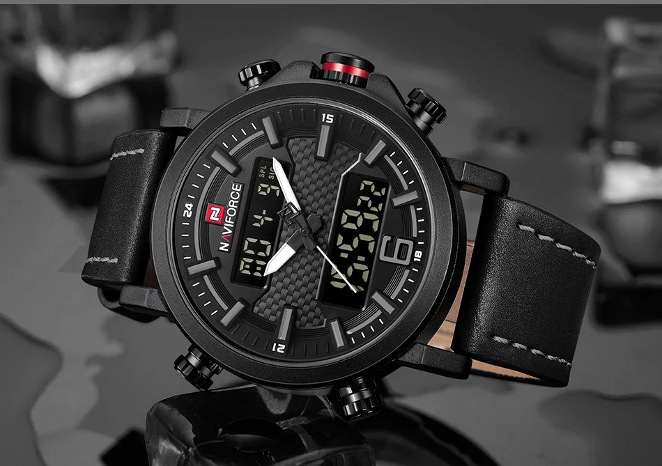 NAVIFORCE для мужчин спортивные часы модные Элитный бренд Кварцевые Цифровой кожаный водостойкий Военная Униформа наручные