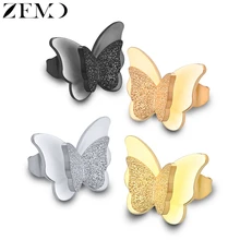 ZEMO Rose Gold Butterfly Stud Earring Female 316L Stainless Steel Black Earrings Ear Piercing Studs for Women Children's Earring