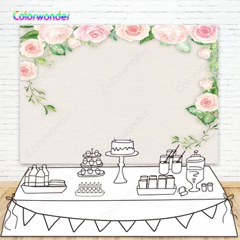 

Photography Background Pink and Orange Roses with Green Leaves 7x5ft for Wedding Party Flesh Color Backdrop for Photo Booth Prop