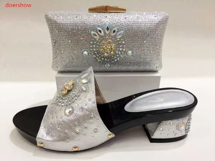 

doershow Italy Shoe and Bag Women High Quality Italian Shoe and Bag Set Decorated with Rhinestone African Wedding KH1-15