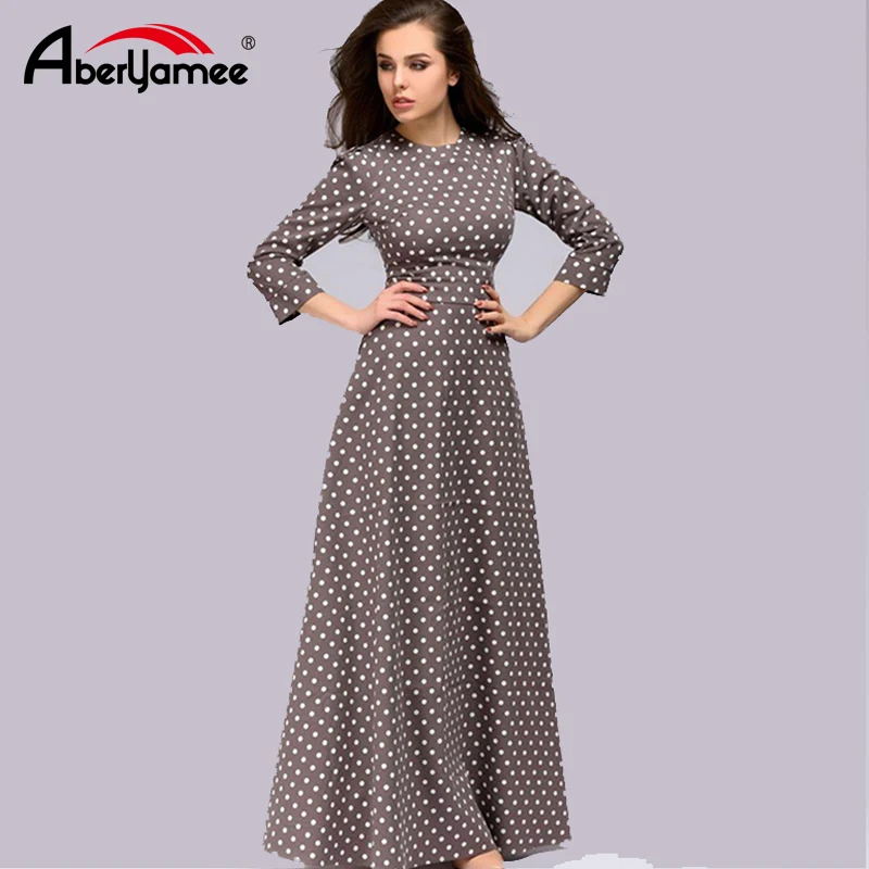 

Plus Size Women Summer Dress Wave Point Vintage O-neck 3/4 Sleeve Long Party Dresses Elegant Spring Autumn Casual Dress 5XL