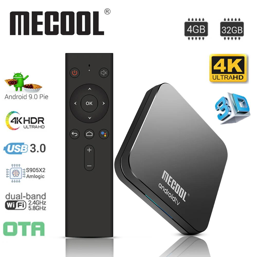 

MECOOL KM9 Pro TV Box Smart Android 9.0 TV Box Amlogic S905X2 4GB 32GB Dual Wifi BT4.0 Voice Remote Control Miracast Airplay #Xj