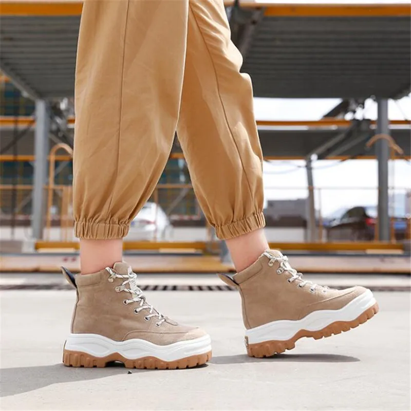 

2018 winter autumn new martin boots fashion shoes women genuine leather platform ankle boots lace-up leather boots