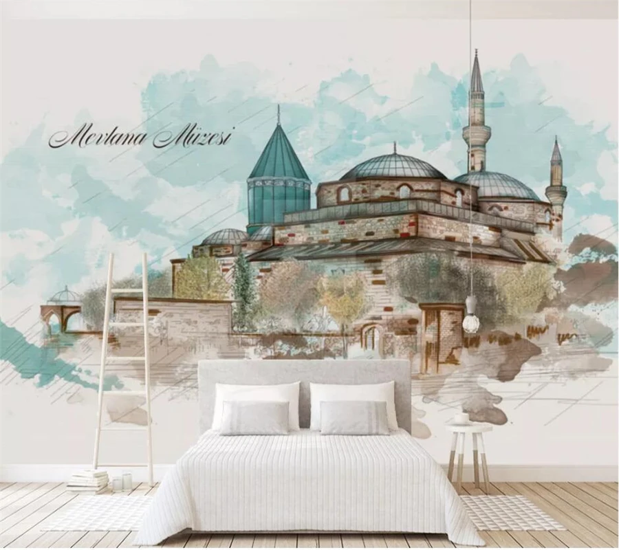 

Custom wallpaper 3d mural papier peint Nordic abstract retro building lighthouse oil painting mural building castle 3d wallpaper