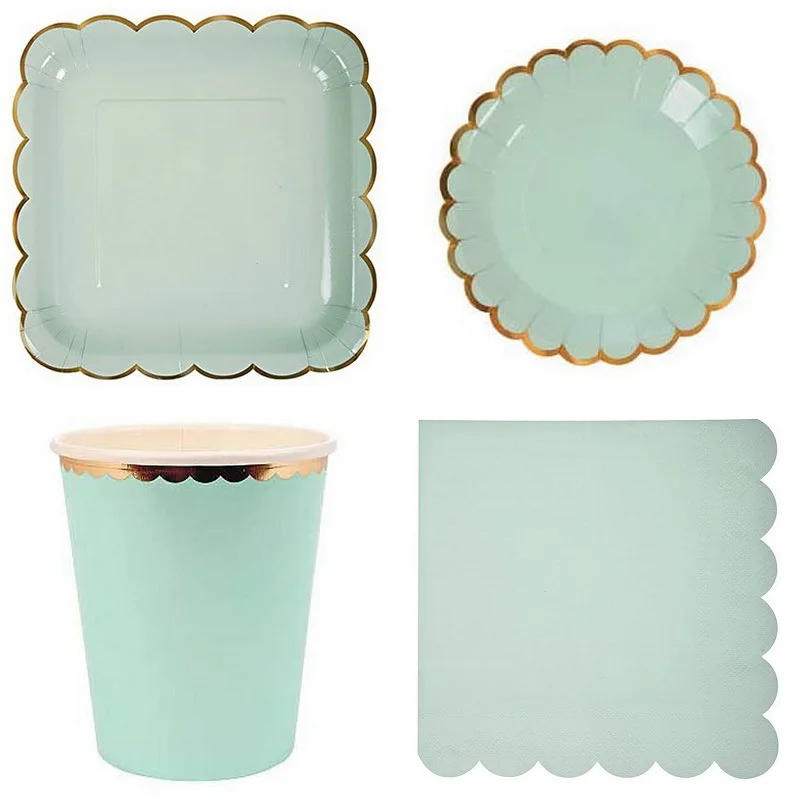 

44pcs Hot stamping Solid color Paper Disposable Tableware sets High quality fork Spoon napkin wedding decoration party supplies
