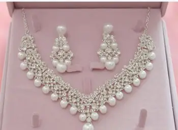 

Unusual bridal Woman's Fashionable Big White Pearl Accessory Bride Jewelry Euramerican Pearl Necklace Earrings Set African queen