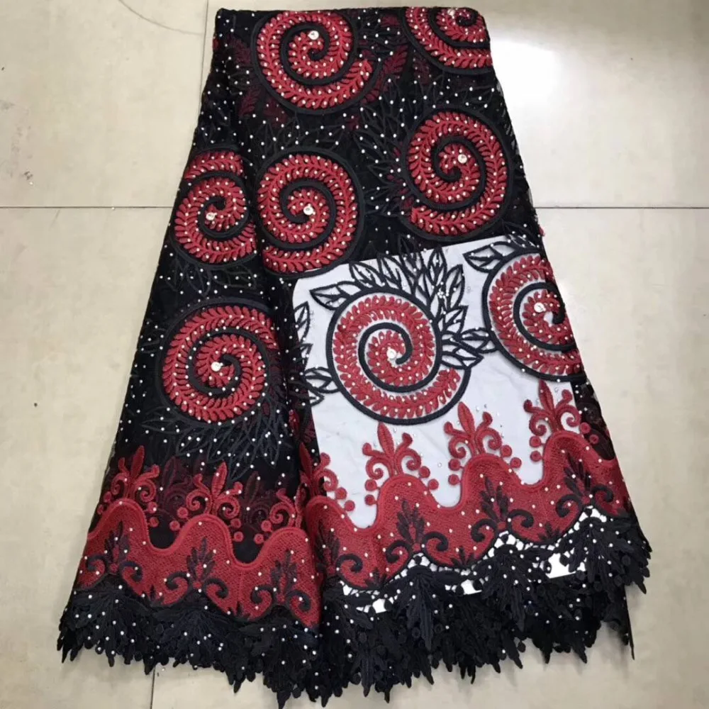 BlackWin Nigerian lace fabrics Elegant with stone Material Style For Women 5 Yards Beautiful Wine French Lace Fabric -J5 | Дом и сад