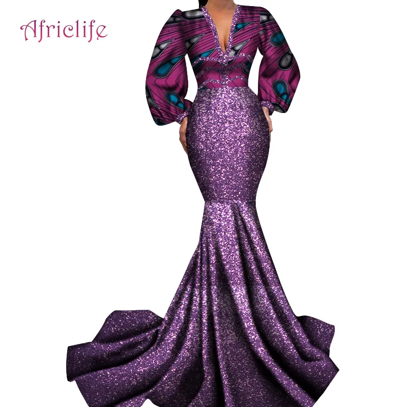Женское сексуальное платье с длинным рукавом, модная африканская одежда, хлопок, стиль, африканские платья WY4682