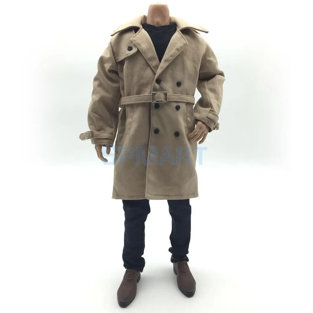 

1/6 Scale Khaki Long Overcoat Windbreaker Jacket Jeans Shoes Suit Outfits for 12'' Hot Toys Sideshow Action Figure Accessories