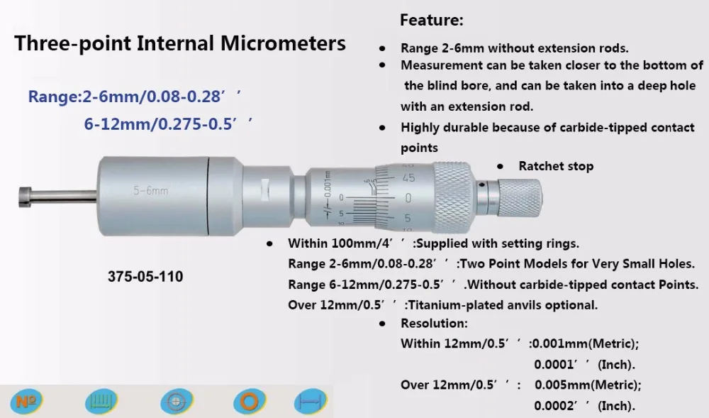 

Three-point Internal Micrometers 2-2.5-3-4-5-6-8-10-12mm *0.001