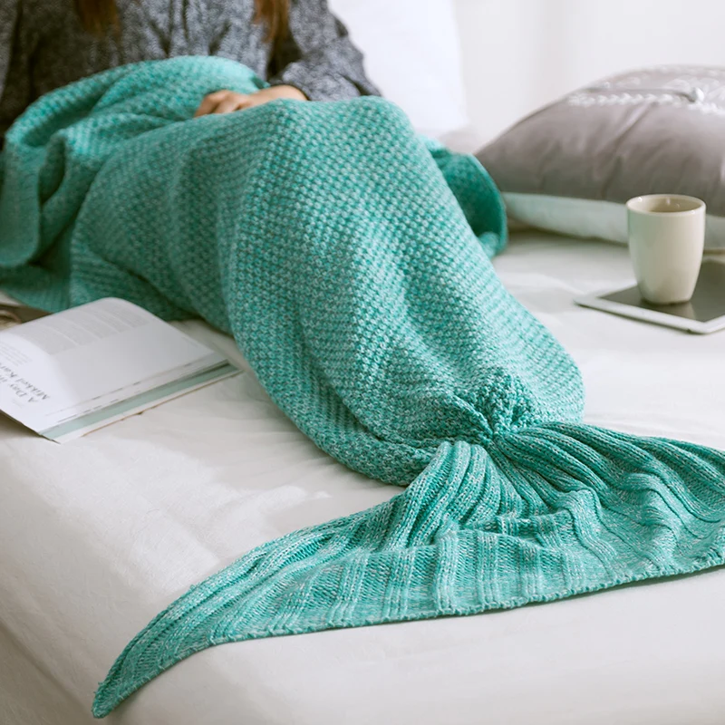 

Mermaid Tail Blanket Yarn Knitted Handmade Crochet Mermaid Blanket Kids Throw Bed Wrap Super Soft Sleeping Bed Adults Sizes