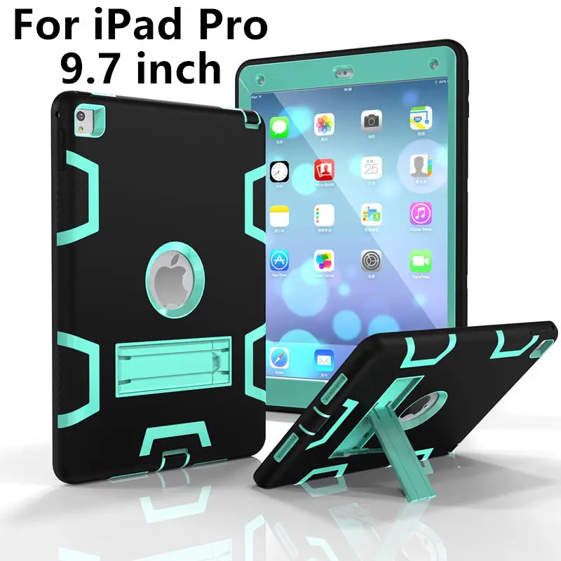 

Case For Apple iPad Pro 9.7 inch Case New Armor Shockproof Heavy Duty Silicon+PC Stand Smart Cover Protective shell TPU Cases