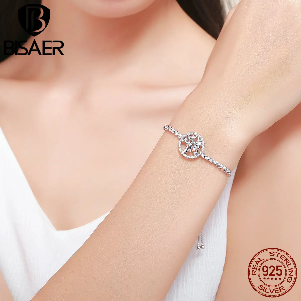 Женский браслет из серебра 100% пробы с фианитом|bracelet tree|zircon braceleta bracelet |