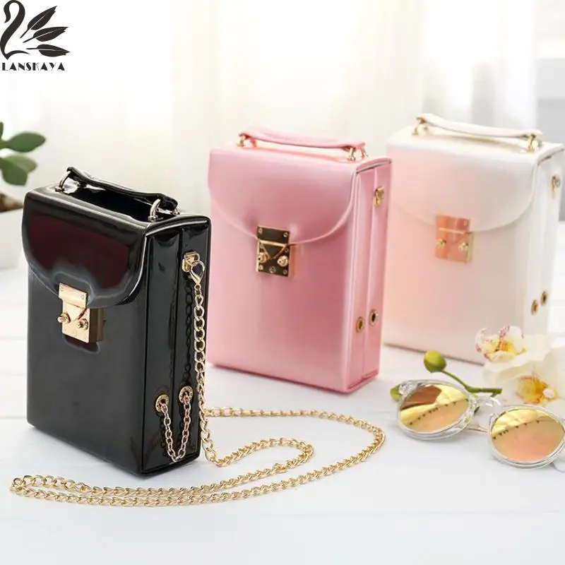 Lanskaya Korean Glossy Make Up Organizer Portable Creative Jewelry Box Solid Color Oblique Shoulder Bag | Дом и сад