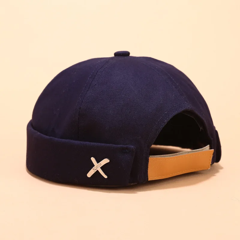 

Vintage Navy Beanies Men Street Casual Docker Sailor Biker Hat Loop Beanie Brimless Cap Fashion Unisex Pumpkin