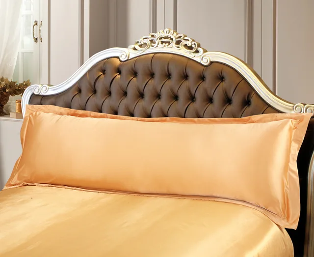 luxury gold brand double silk satin pillowcase double long pillow king size satin pillowcase