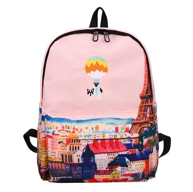 

Preppy Style Fire Ballon Animal Embroidery Backpack 3D Landscape Printing Backpack School Bags For Teenager Girls Rucksack