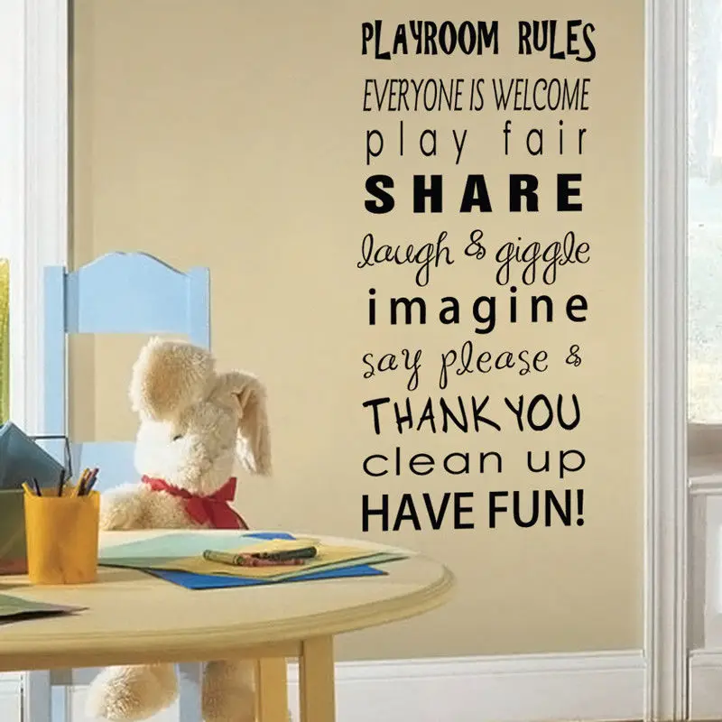 Playroom Rules Words Quotes Wall Stickers Decals Vinyl Kids Game Room Decor 