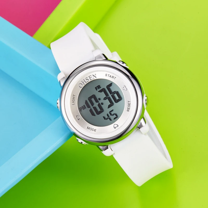 Ohsen цифровой бренд LCD спортивные детские наручные часы для мальчиков белый