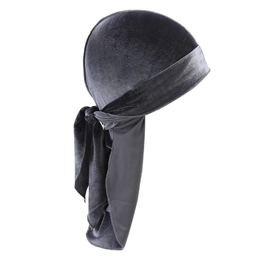 Women Men Long Tail Plain Velvet Bandana Turban Hat Durag Headwear Pirate Cap Head Wraps