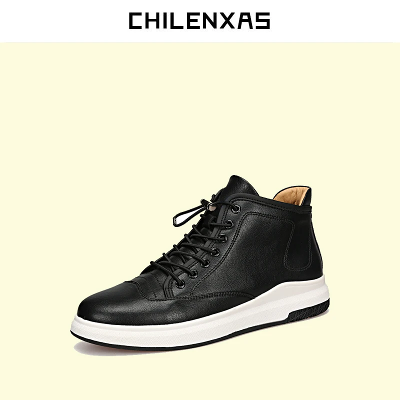 

CHILENXAS 2017 New Spring Autumn Fashion Leather Shoes Men Casual Ankle Boots Height Increasing Light Lace-up Waterproof Solid